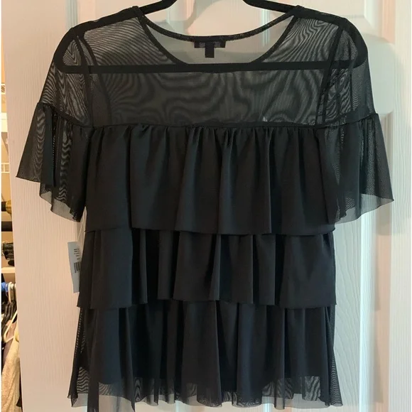 Black ruffled sheer top. NWT/ Small - Picture 1 of 4